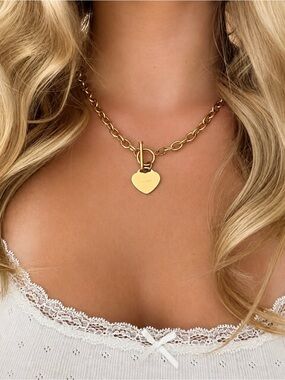 Gold Heart Charm Chain Necklace